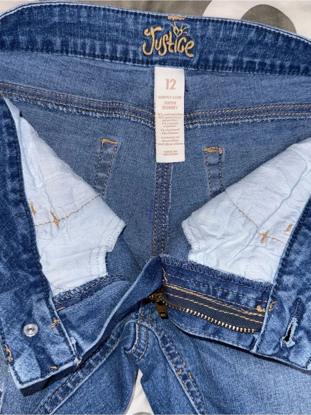 Justice Girls’ Size 12 Super Skinny Jeans – Star Studs & Patch Details